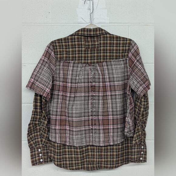 New We The Free Boyfriend Plaid Shirt XS brown combo LAYER IT UP flannel top - Picture 6 of 9